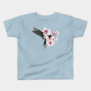 Beautiful Flying Swallow and Sakura Blossom - japanese painting Kids T-Shirt